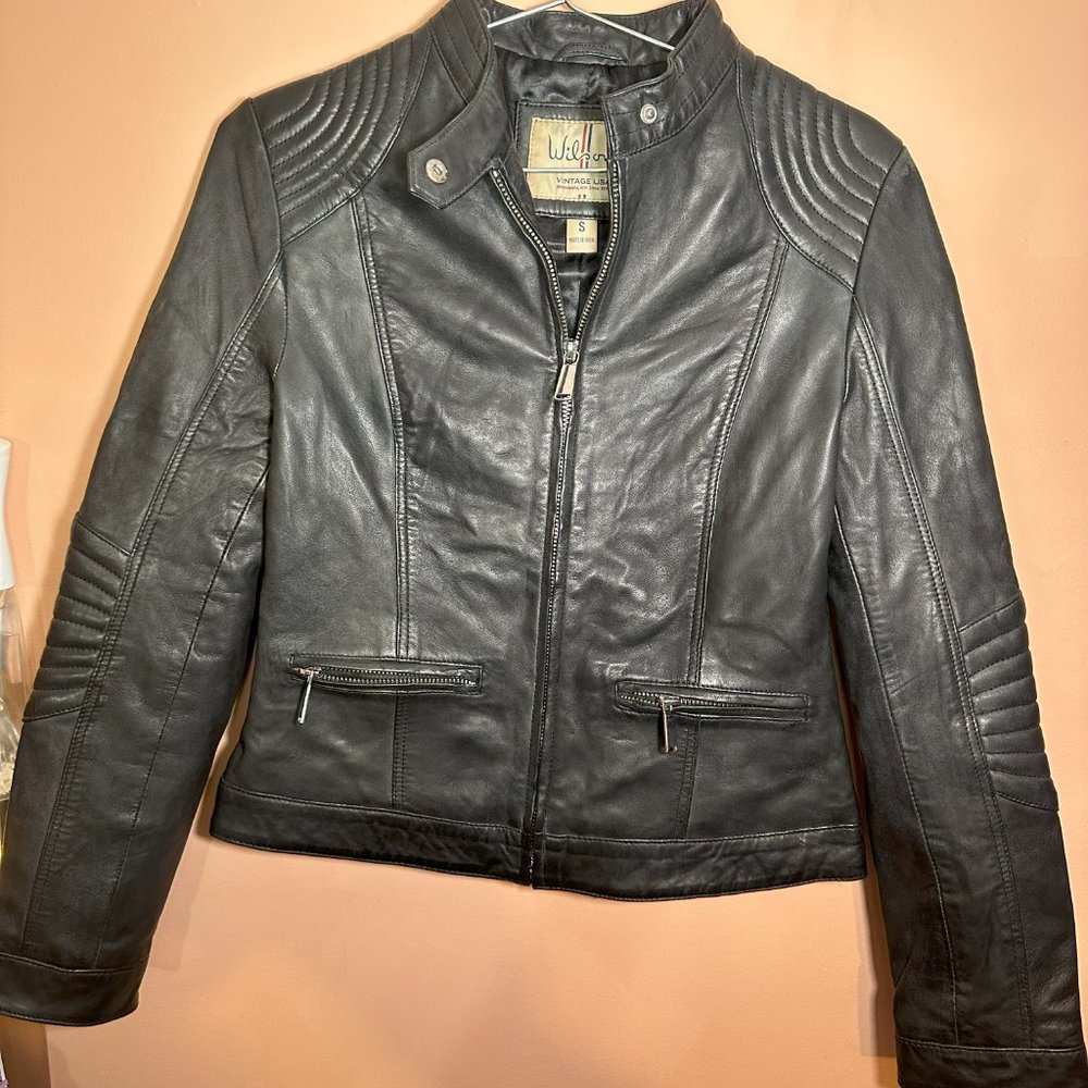 Wilsons Vintage USA Black Leather Moto Biker Real leather Warm Size Small padded